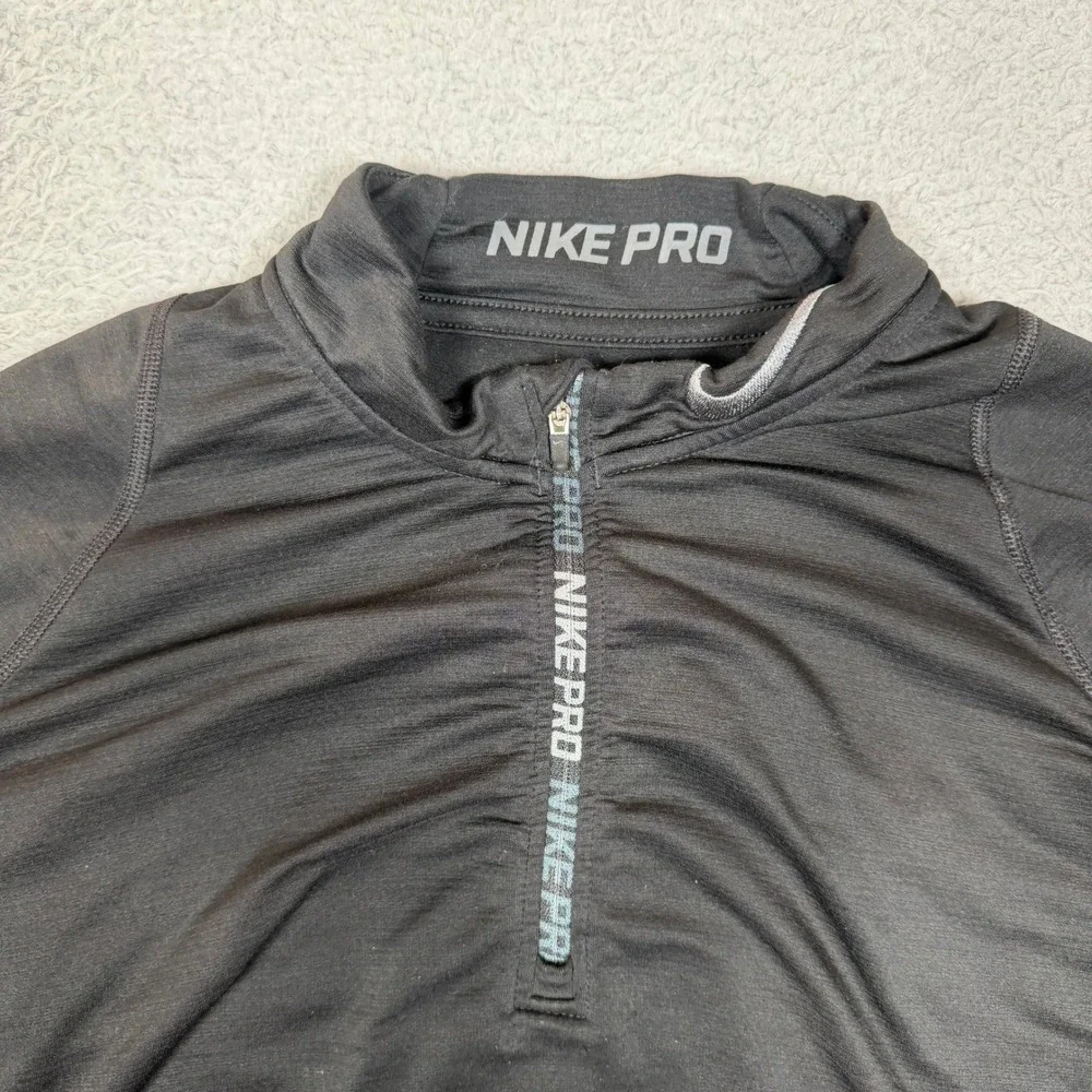 Nike Pro Hyperwarm Women Black‎ Quarter Zip Pullover Fitted Thumbhole Top Large
